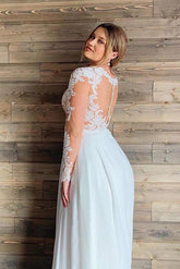 Chiffon A-line Long Sleeves Lace Appliques Plus Size Wedding Dresses